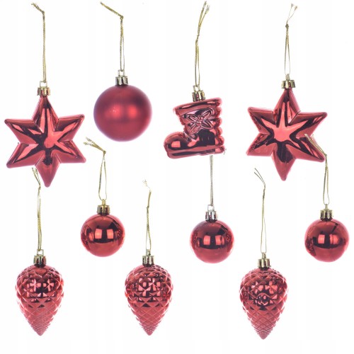 bombki choinkowe czerwone gwiazdka szyszka but 10