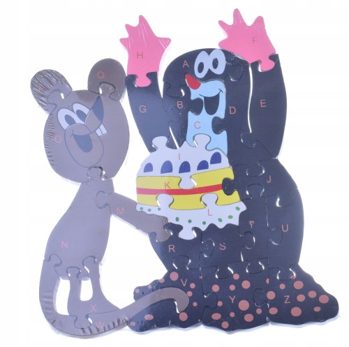 Drewniane puzzle litery 3D układanka prezent kreci