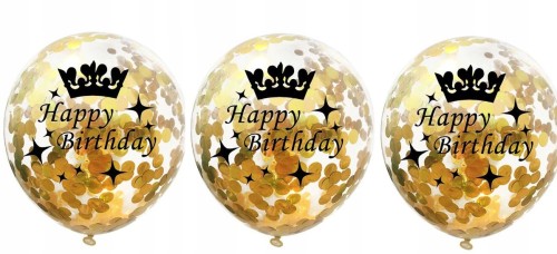 Zestaw duże balony z konfetti HAPPY BIRTHDAY złot
