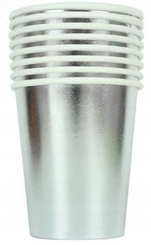 Kubki papierowe srebrne 250ml 6 szt urodziny hit