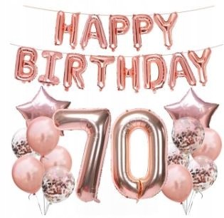 ZESTAW rose gold BALONY 70 URODZINY siedemdziesiąt
