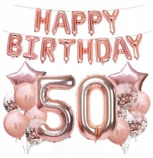 ZESTAW rose gold BALONY 50 URODZINY pięćdziesiątka