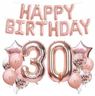 ZESTAW rose gold BALONY 30 URODZINY trzydziestka