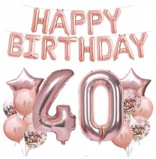 ZESTAW rose gold BALONY 40 URODZINY czterdzieste