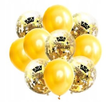 Zestaw balonów urodziny konfetti złote GOLD 12s