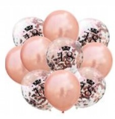 Zestaw balonów 18 urodziny konfetti rose GOLD 12s