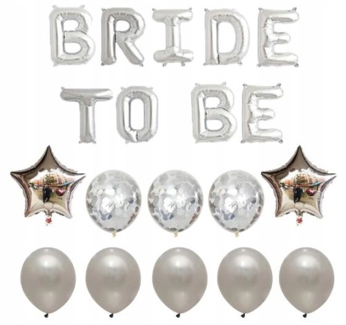 Zestaw balonów wieczór panieński BRIDE TO BE srebr