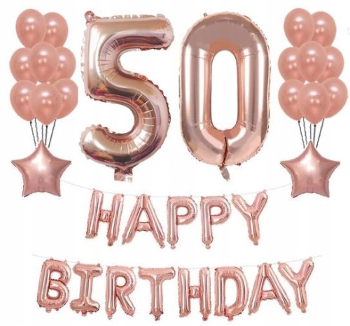 ZESTAW BALONY 50 URODZINY pięćdziesiąte ROSE GOLD