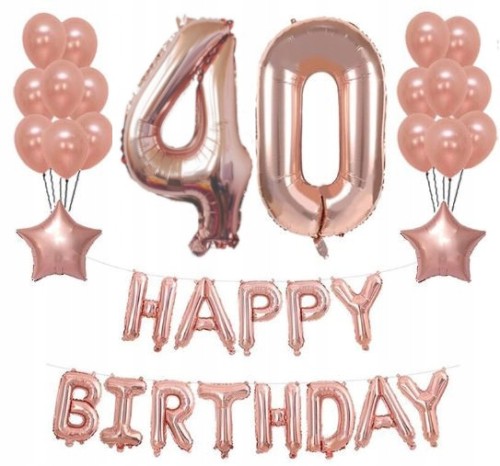 ZESTAW BALONY 40 URODZINY czterdzieste ROSE GOLD