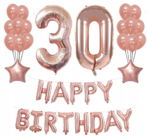 ZESTAW BALONY 30 URODZINY trzydzieste ROSE GOLD