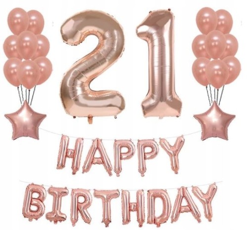 ZESTAW BALONY 21 URODZINY osiemnaste ROSE GOLD