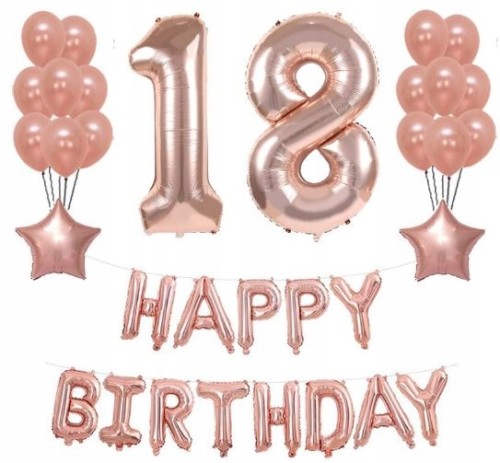 ZESTAW BALONY 18 URODZINY osiemnaste ROSE GOLD