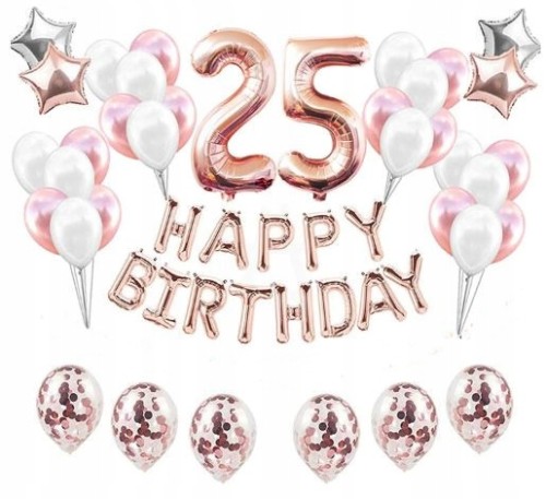 ZESTAW BALONY URODZINY 25 dwudzieste pią ROSE GOLD