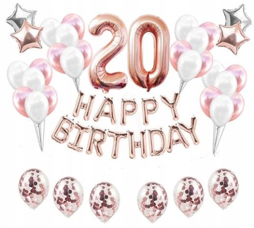 ZESTAW BALONY URODZINY 20 dwudzieste ROSE GOLD hit