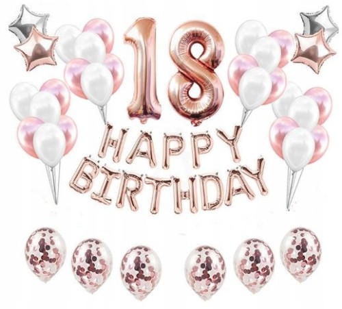 ZESTAW BALONY URODZINY 18 osiemnaste ROSE GOLD hit