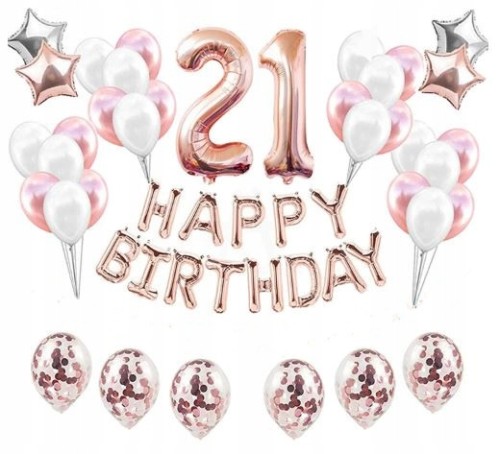 ZESTAW BALONY URODZINY 21 dwudzieste pie ROSE GOLD