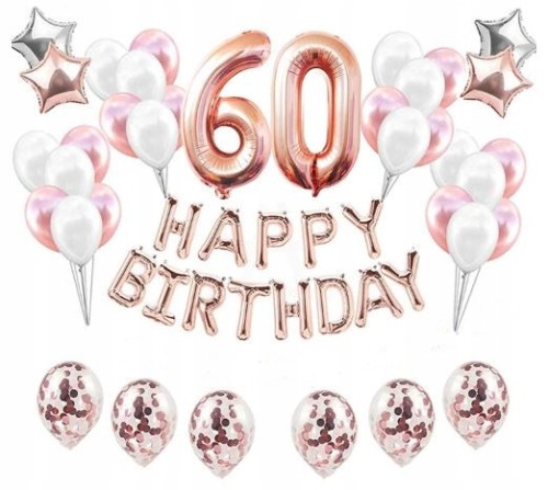 ZESTAW BALONY URODZINY 60 sześćdziesiątk ROSE GOLD