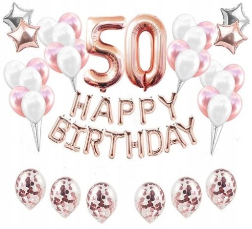 ZESTAW BALONY URODZINY 50 pięćdziesiątka ROSE GOLD