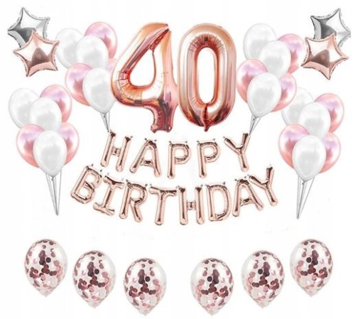 ZESTAW BALONY URODZINY 40 czterdziestka ROSE GOLD