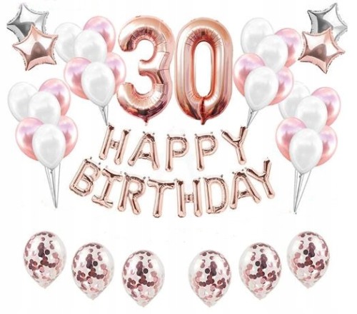 ZESTAW BALONY URODZINY 30 trzydziestka ROSE GOLD