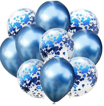 Zestaw duże balony z konfetti NIEBIESKIE bukiet 10