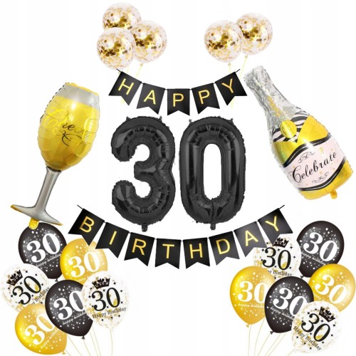 ZESTAW BALONY 30 URODZINY trzydziestka SZAMPAN HIT