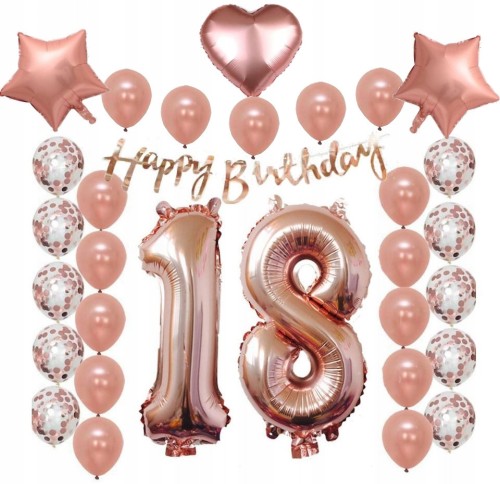 rose gold ZESTAW BALONY 18 URODZINY OSIEMNASTKA