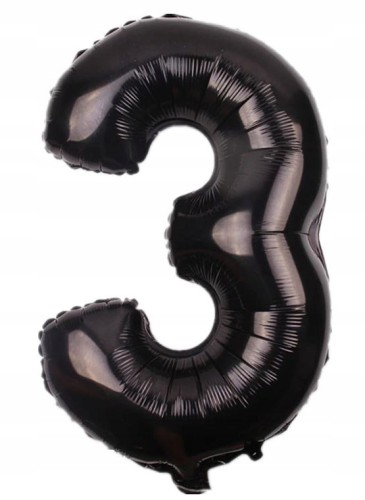 BALON foliowy CZARNY cyfra TRZY 3 urodziny 80cm