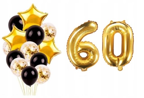 ZESTAW BALONY 60 URODZINY sześćdziesiątka konfetti