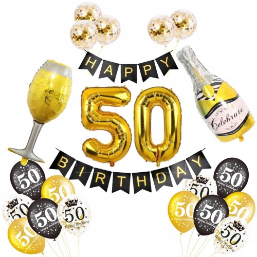 ZESTAW BALONY 50 URODZINY pięćdziesiątka SZAMPAN