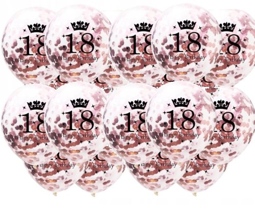 Zestaw balonów 18 urodziny konfetti rose GOLD 10st