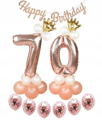ZESTAW BALONY 70 URODZINY siedemdziesiąt ROSE GOLD