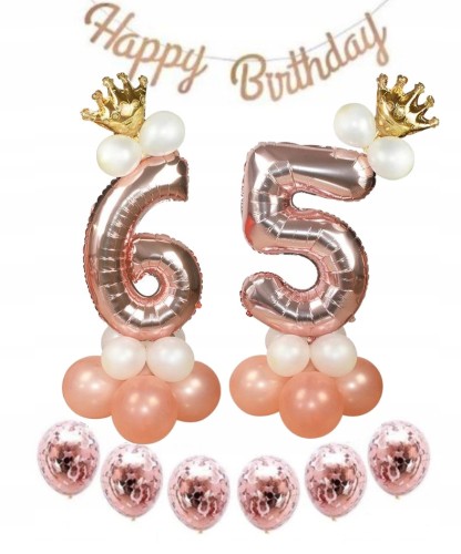 ZESTAW BALONY 65 URODZINY sześćdziesiąte ROSE GOLD