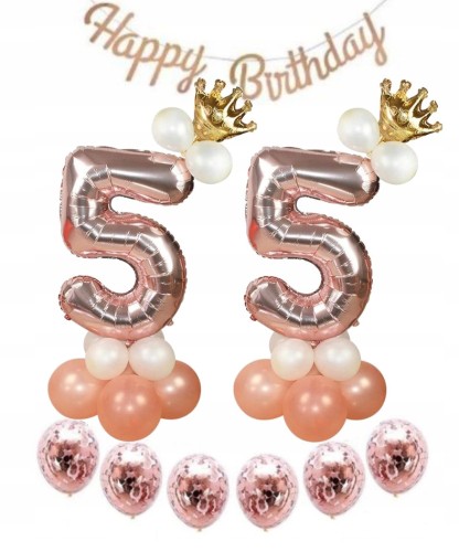 ZESTAW BALONY 55 URODZINY pięćdziesiąte ROSE GOLD