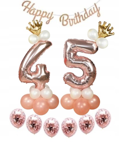 ZESTAW BALONY 45 URODZINY czterdzieste ROSE GOLD
