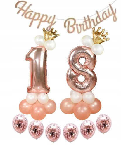 ZESTAW BALONY 18 URODZINY osiemnaste ROSE GOLD hit