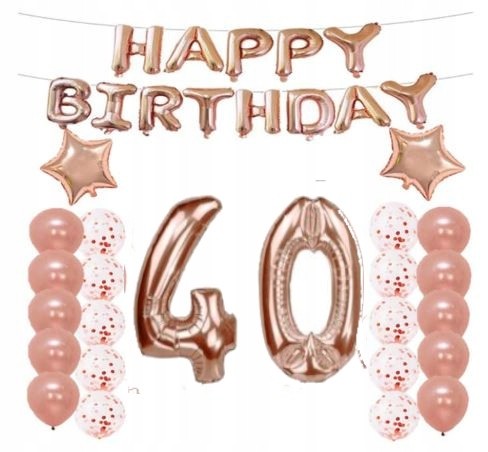 ZESTAW BALONY URODZINY 40 czterdzieste ROSE GOLD