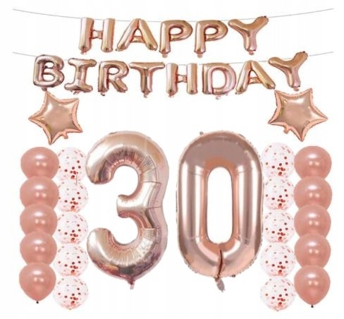 ZESTAW BALONY URODZINY 30 trzydzieste ROSE GOLD 37