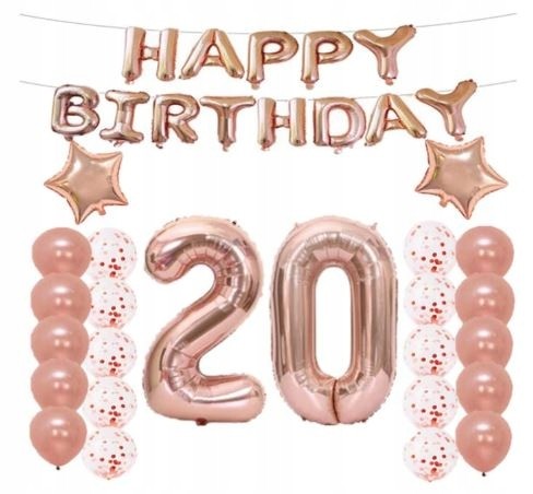 ZESTAW BALONY URODZINY 20 dwudzieste ROSE GOLD