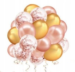 BALONY konfetti ROSE GOLD złote wesele urodziny 17