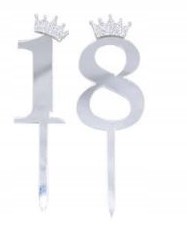 Topper toper na tort urodziny 18 dekoracja srebrny