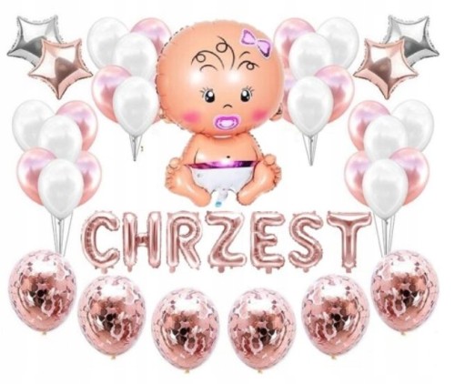 ZESTAW balonów na chrzest konfetti rose gold 42szt
