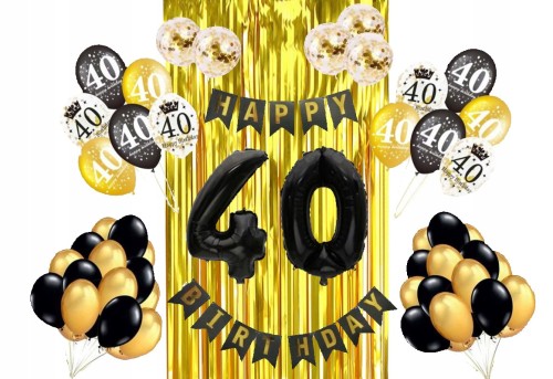 ZESTAW BALONY 40 URODZINY czterdziestka czar złote