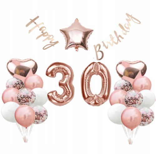 ZESTAW balony rose gold 30 urodziny trzydziestka