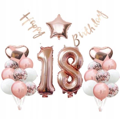 ZESTAW rose gold balony 18 urodziny osiemnastka