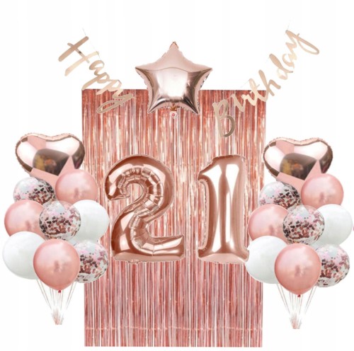 ZESTAW balony 21 urodziny dwudziestka rose gold