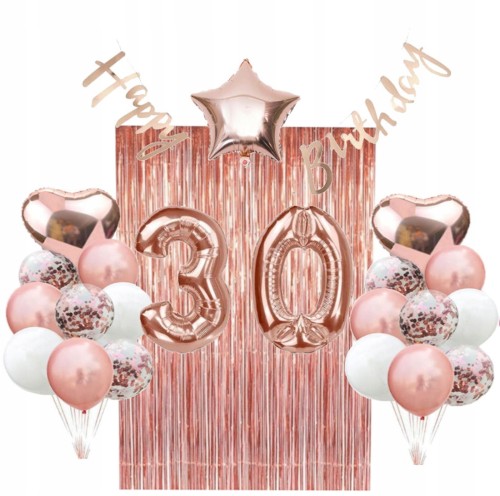 ZESTAW balony 30 urodziny trzydziestka rose gold