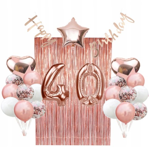 ZESTAW balony 40 urodziny czterdziestka rose gold