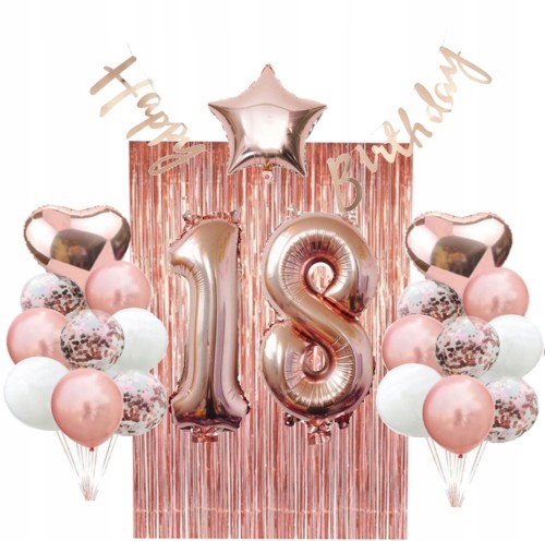 ZESTAW balony 18 urodziny osiemnastka rose gold