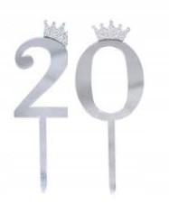Topper toper na tort urodziny 20 dekoracja srebrny